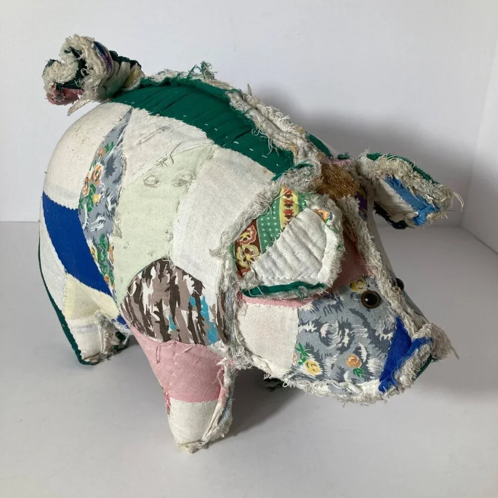 Vintage Handmade Quilted Pig Stuffed Animal 9 x‎ 12